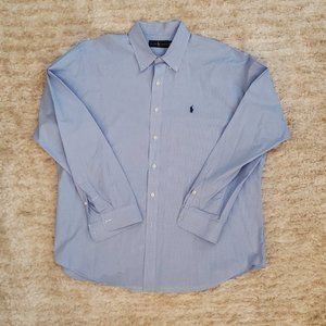 RALPH LAUREN Light Blue/White, Mini-Gingham, Button-Down Shirt | XXL